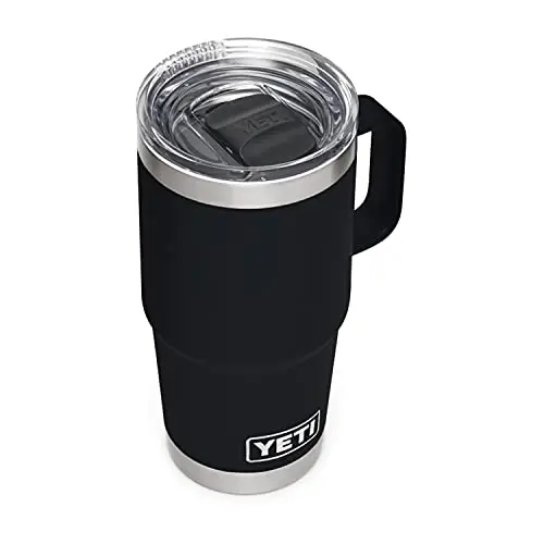 YETI Rambler travel mug in black with Stronghold lid and handle