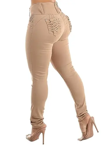 Moda Xpress Juniors Butt Lifting Push-Up Skinny Jeans in khaki beige