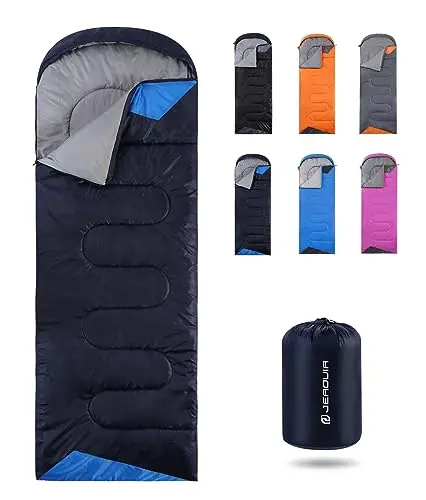 JEAOUIA sleeping bag with drawstring hood feature