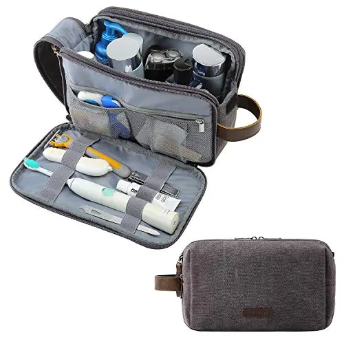 BAGSMART grey canvas toiletry bag with multiple pockets