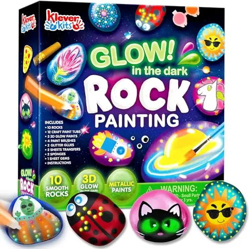 JOYIN rock painting kit with glow-in-the-dark paints