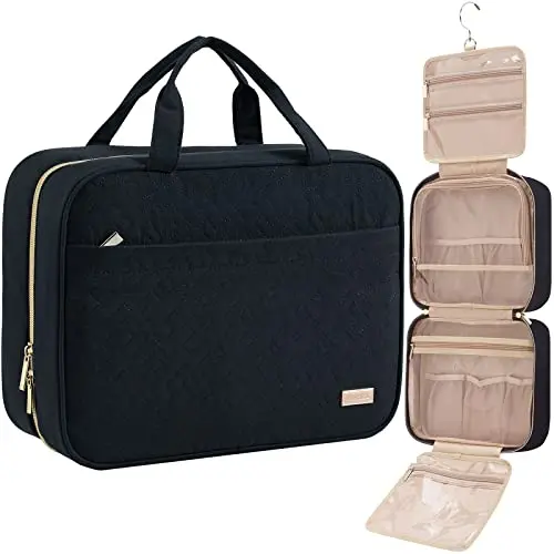 NISHEL travel toiletry bag in black with elasticated pockets and transparent window