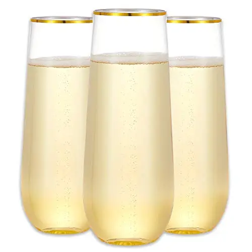 N9R plastic champagne flutes set of 12 with gold rim