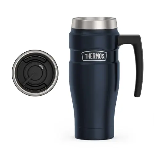THERMOS Stainless King travel mug in midnight blue with DRINKLOCK lid
