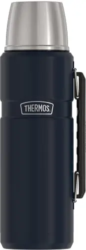 Thermos Stainless King 40 ounce beverage bottle in Midnight Blue with serving cup