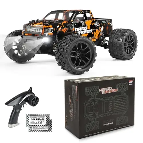 HAIBOXING 1:18 scale RC monster truck tackling off-road obstacles