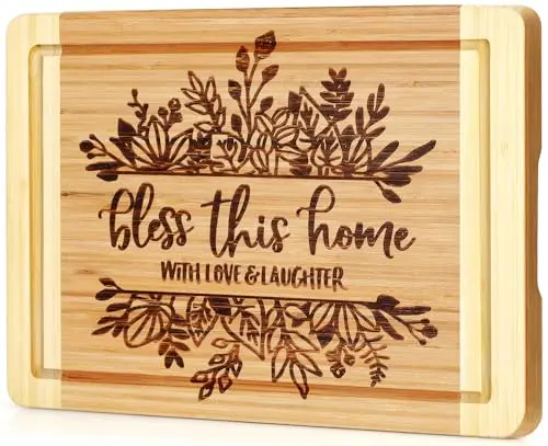 Ringshine bamboo cutting board with Bless This Home engraving