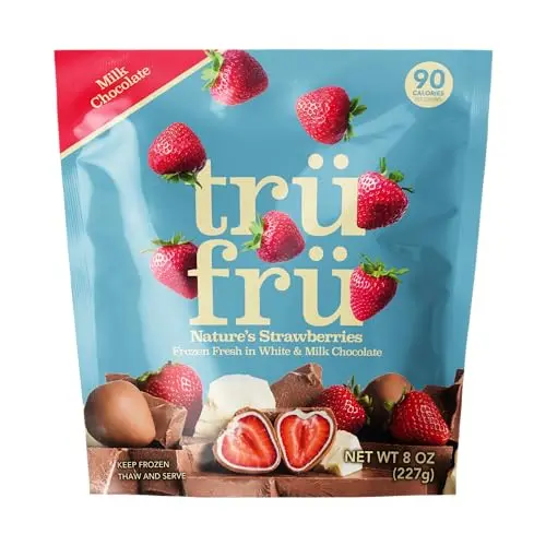 Tru Fru hyper-chilled strawberries covered in white and milk chocolate