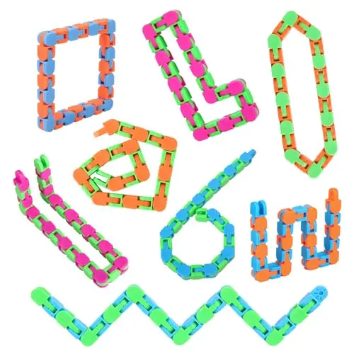 Abodhu Wacky Tracks fidget toy showing colorful plastic links in various shapes
