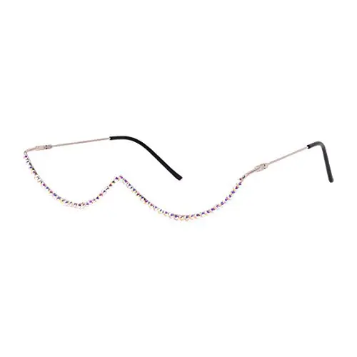 Naimo half-frame eyeglasses without lenses, featuring shiny diamond decorations and metal frame