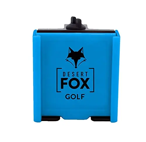 Blue plastic phone caddy mounted on golf cart