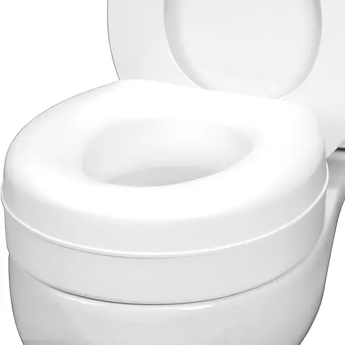 HealthSmart round raised toilet seat with slip-resistant pads and white plastic design