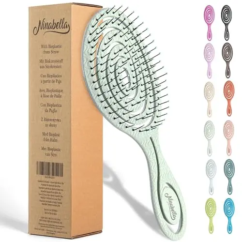 Ninabella detangling hair brush with spiral bristles in mint green