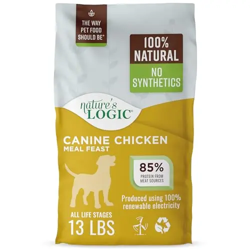 NATURE'S LOGIC chicken meal feast dry dog food bag with kibble close-up