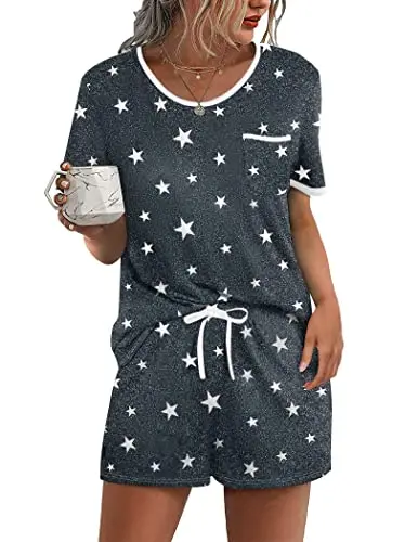 Ekouaer short sleeve pajama set with round neck and shorts