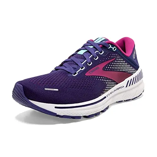 Brooks Adrenaline GTS 22 running shoe in navy and pink colors