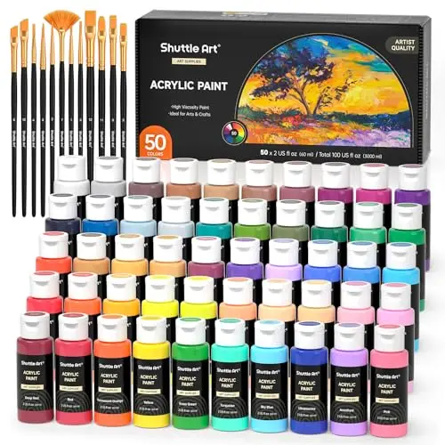 Shuttle Art acrylic paint set with 50 colors in 2oz bottles