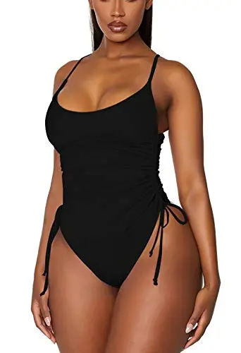 Viottiset black one-piece swimsuit with ruched detailing and high-cut legs
