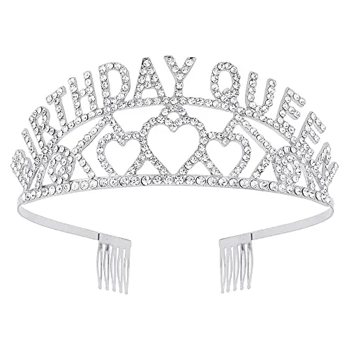 AOPRIE silver birthday tiara with rhinestone crystals