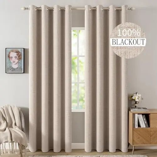 MIULEE blackout linen textured curtains in beige color