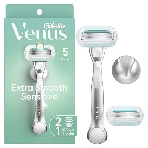 Gillette Venus Extra Smooth Sensitive women's razor with metal handle and shower holder