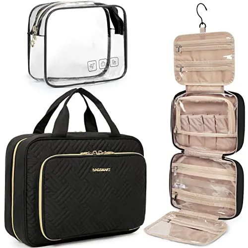 BAGSMART hanging toiletry bag with TSA-approved transparent bag