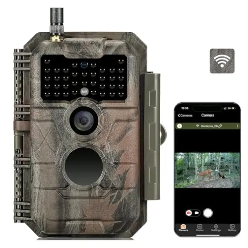 GardePro E6 trail camera in camouflage with WiFi antenna