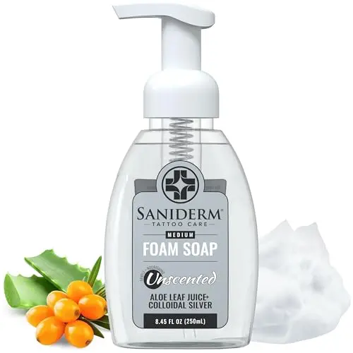 Saniderm foaming tattoo soap with colloidal silver and aloe