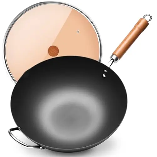 WANGYUANJI traditional iron wok with glass lid on electric stove