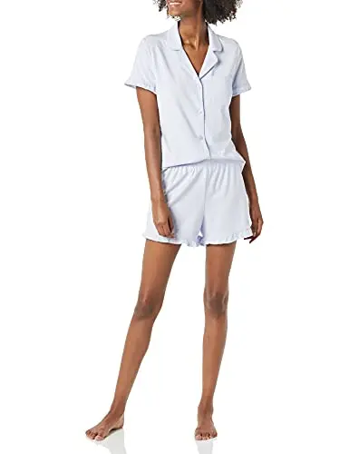 Amazon Essentials women's pajama set with ruffle details and shorts