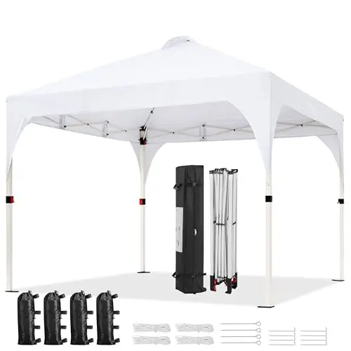 Yaheetech white pop up canopy tent with sandbags and stakes