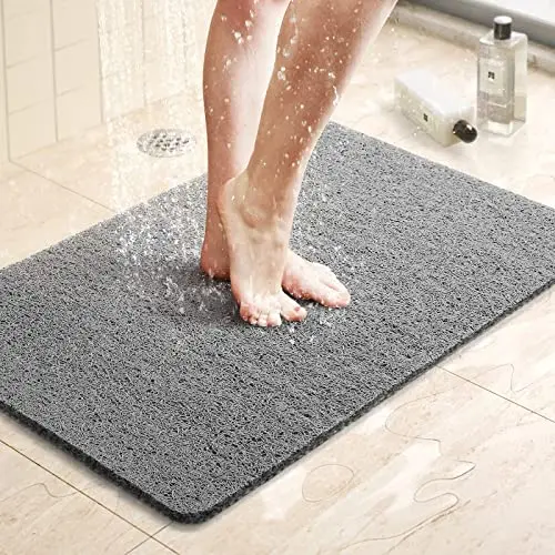 LuxStep grey non-slip bath mat with loofah texture and drain holes