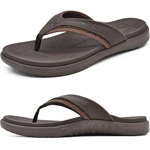 KuaiLu men's leather sport flip flops with orthotic support