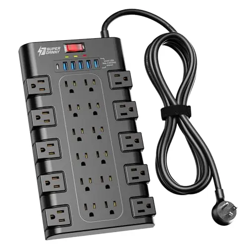 SUPERDANNY surge protector with 22 outlets and multiple USB ports