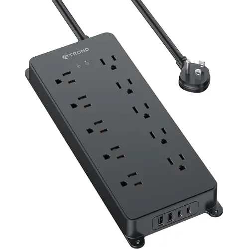 TROND surge protector power strip with 10 outlets and USB ports