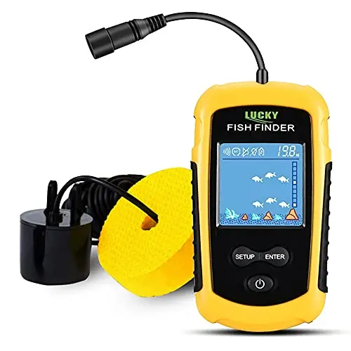 LUCKY handheld fish finder with wired transducer on kayak