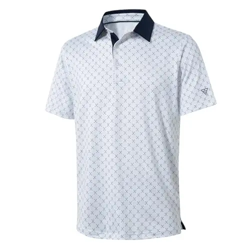 Golf shirt for men with performance dry fit print in white