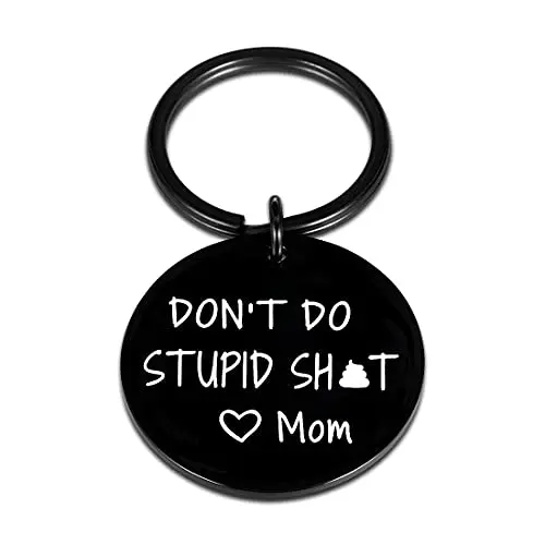 AMBREGRISSUN funny keychain with Don't Do Stupid Shit message in black stainless steel