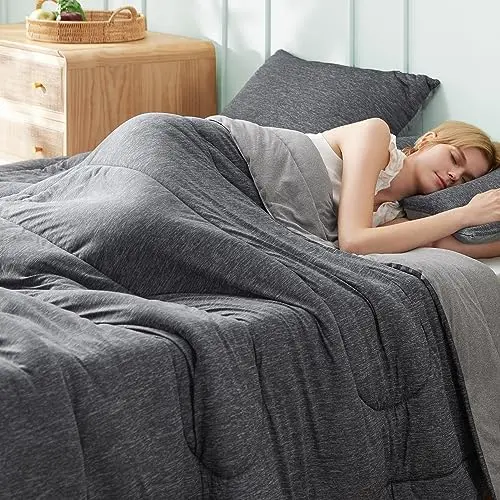 Bedsure reversible cooling comforter set in dark grey