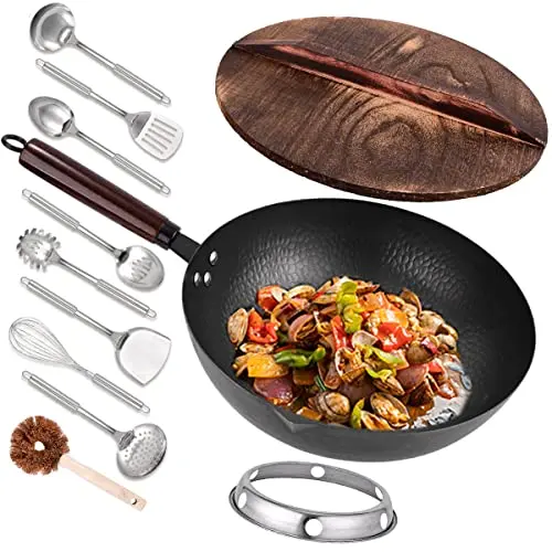 Leidawn carbon steel wok set with multiple cooking utensils