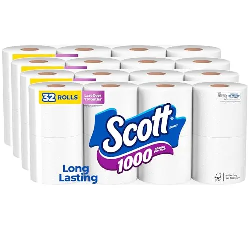 Scott 1000 toilet paper 32-roll pack with septic-safe labeling