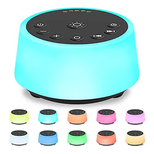 Color noise sound machine with 10-color night light