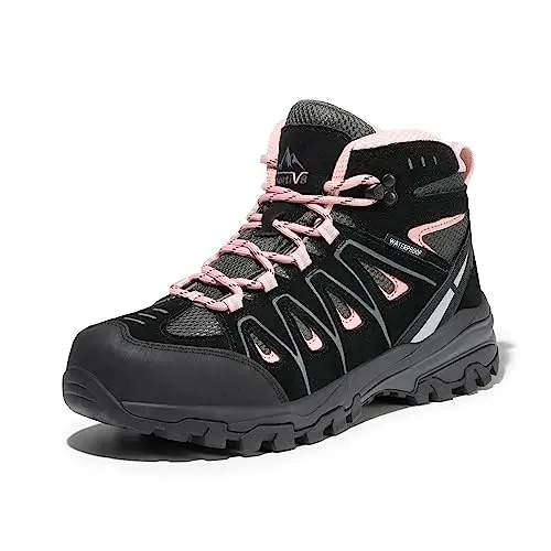 NORTIV 8 Seeker women's waterproof hiking boots in black and pink