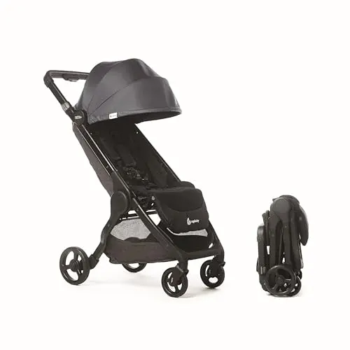 Ergobaby Metro+ stroller in slate grey with folded compact design