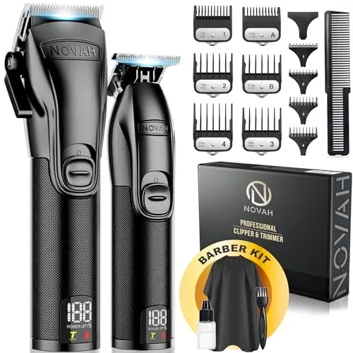 Novah Professional hair clippers and trimmer set in matte black finish