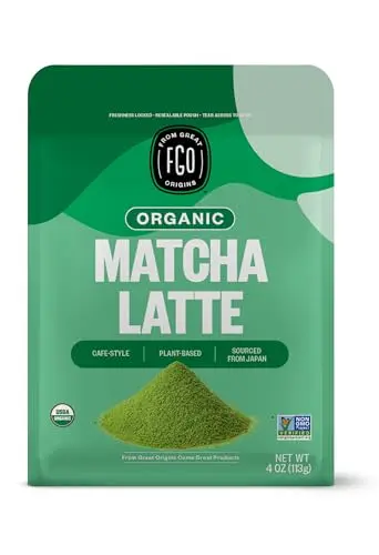 FGO Organic Matcha Latte Powder in resealable bag