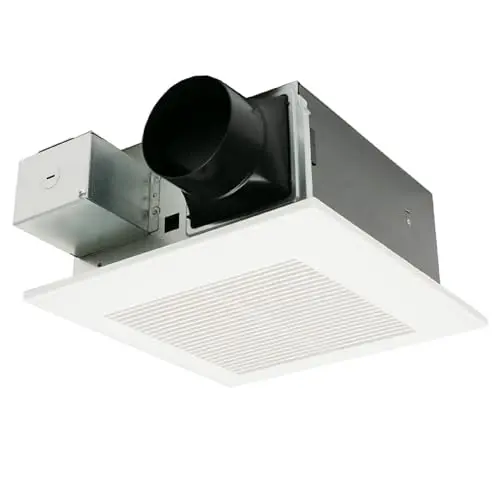 Panasonic WhisperFit bathroom exhaust fan with sleek white grille and low-profile design