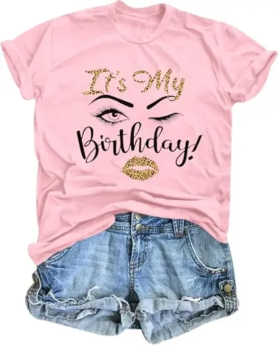 Birthday shirt for women in petal pink with birthday message