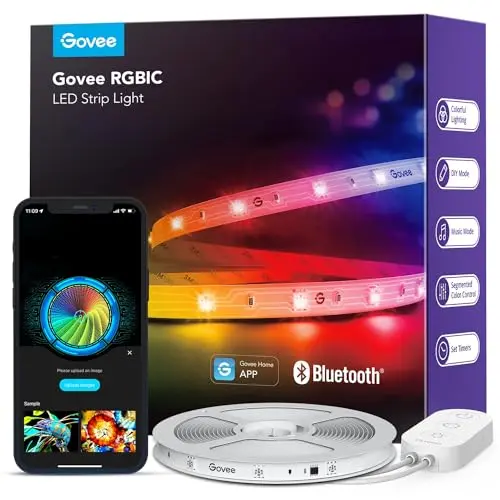 Govee RGBIC LED strip lights displaying multiple colors simultaneously