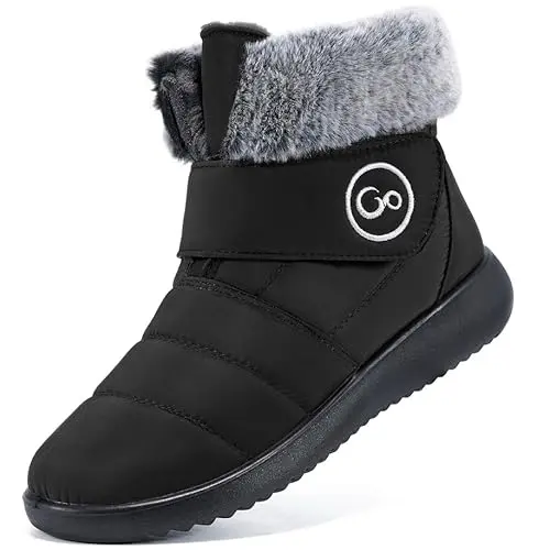 AOMIGOCT women's winter snow boots with fur lining and hook loop closure